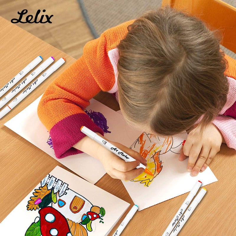 Lelix 30 Colors Art Markers, Dual Tip Permanent Marker Pens Highlighters Perfect for Kids Adults Artist Drawing Sketching Card Making & Coloring Books - Image 4